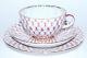 Russian Imperial Lomonosov Porcelain 3 Set Cup, Saucer, Plate Net Blues 22k Gold