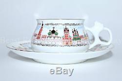 Russian Imperial Lomonosov Porcelain BONE Tea cup & saucer Moscow Gold-domed 22k