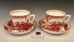 SET 2 ROYAL CROWN DERBY Porcelain RED AVES Birds Breakfast Cups & Saucers