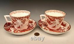 SET 2 ROYAL CROWN DERBY Porcelain RED AVES Birds Breakfast Cups & Saucers