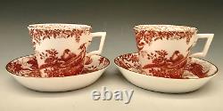 SET 2 ROYAL CROWN DERBY Porcelain RED AVES Birds Breakfast Cups & Saucers