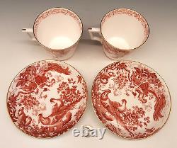 SET 2 ROYAL CROWN DERBY Porcelain RED AVES Birds Breakfast Cups & Saucers