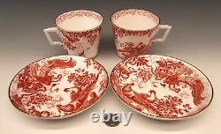 SET 2 ROYAL CROWN DERBY Porcelain RED AVES Birds Breakfast Cups & Saucers