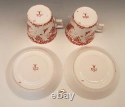 SET 2 ROYAL CROWN DERBY Porcelain RED AVES Birds Breakfast Cups & Saucers