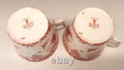 SET 2 ROYAL CROWN DERBY Porcelain RED AVES Birds Breakfast Cups & Saucers