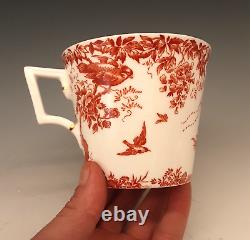 SET 2 ROYAL CROWN DERBY Porcelain RED AVES Birds Breakfast Cups & Saucers