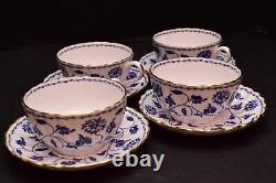 SET 4 SPODE Flat Cup & Saucer Set Colonel Blue Flowers (Gold) Trim Y6235 Teacup