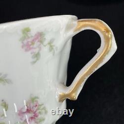 SET 5 Haviland Limoges Pink Flowers Gold Bouillon Soup Cup Double Handles