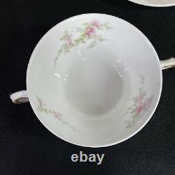 SET 5 Haviland Limoges Pink Flowers Gold Bouillon Soup Cup Double Handles