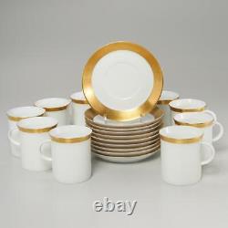 SET OF (10) VINTAGE ROSENTHAL ASCOT WHITE & GOLD TALL FLAT CUPS With SAUCERS