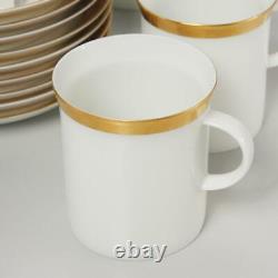 SET OF (10) VINTAGE ROSENTHAL ASCOT WHITE & GOLD TALL FLAT CUPS With SAUCERS