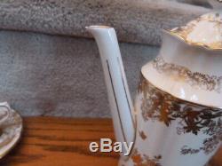 SET Royal Crown Derby China Gold Aves SIX Demitasse Cups Saucers & Coffee Pot