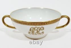 SET of 12 Antique Gilt Gold White Porcelain CUPS & SAUCERS by LIMOGES Demi Plate