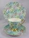 Shelley China England Melody Chintz Trio Ripon Cup, Saucer & Plate Gold Trim