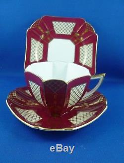 SHELLEY Queen Anne GOLD & MAROON Cup, saucer & plate RD723404 Pat 11540 ENGLAND