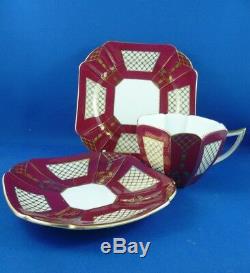 SHELLEY Queen Anne GOLD & MAROON Cup, saucer & plate RD723404 Pat 11540 ENGLAND