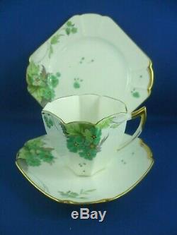 SHELLEY Queen Anne GREEN FLORAL & GOLD TRIM Cup saucer & plate RD723404 Pat11893