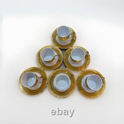 SIX NIB Vintage GNA Fine Porcelain Demitasse Cups & Saucers White/Gold Border