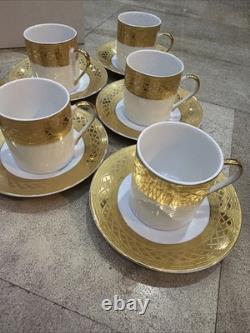 SIX NIB Vintage GNA Fine Porcelain Demitasse Cups & Saucers White/Gold Border