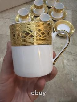 SIX NIB Vintage GNA Fine Porcelain Demitasse Cups & Saucers White/Gold Border
