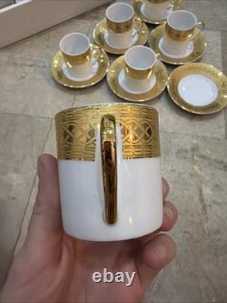 SIX NIB Vintage GNA Fine Porcelain Demitasse Cups & Saucers White/Gold Border