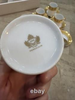 SIX NIB Vintage GNA Fine Porcelain Demitasse Cups & Saucers White/Gold Border