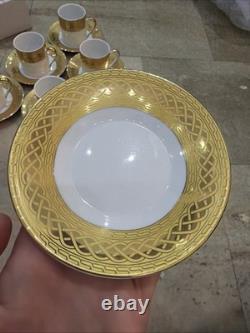 SIX NIB Vintage GNA Fine Porcelain Demitasse Cups & Saucers White/Gold Border