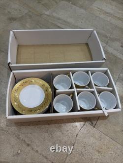 SIX NIB Vintage GNA Fine Porcelain Demitasse Cups & Saucers White/Gold Border