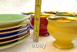 SIX THOMAS BAVARIA PICKARD Jewel Outside 22K GOLD TRIM Demitasse Cups Saucers