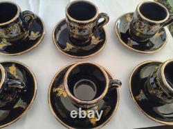 SK Handmade In Greece Gold 24k Turkish Coffee Cups & Saucers LOT OF 6