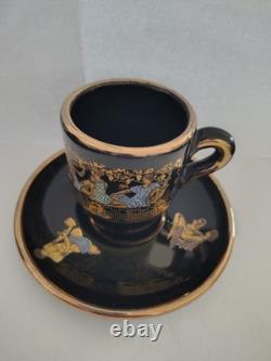 SK Handmade In Greece Gold 24k Turkish Coffee Cups & Saucers LOT OF 6