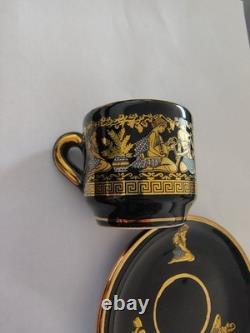 SK Handmade In Greece Gold 24k Turkish Coffee Cups & Saucers LOT OF 6
