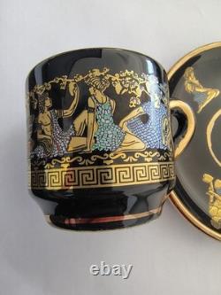 SK Handmade In Greece Gold 24k Turkish Coffee Cups & Saucers LOT OF 6