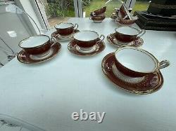 SPODE LANCASTER CRIMSON 5x Tea Cups & Saucers made in England