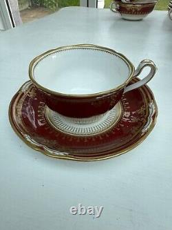 SPODE LANCASTER CRIMSON 5x Tea Cups & Saucers made in England