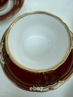 SPODE LANCASTER CRIMSON 5x Tea Cups & Saucers made in England