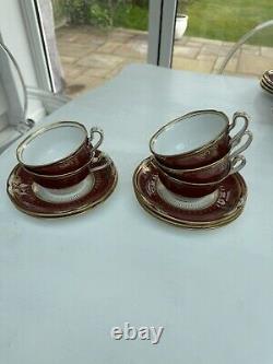 SPODE LANCASTER CRIMSON 5x Tea Cups & Saucers made in England