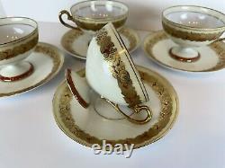 STUNNING Noritake Moriage 1930's Gold Rose Orange Set of 4 Teacups Cups Saucers