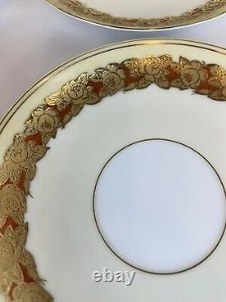 STUNNING Noritake Moriage 1930's Gold Rose Orange Set of 4 Teacups Cups Saucers