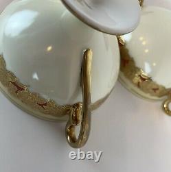 STUNNING Noritake Moriage 1930's Gold Rose Orange Set of 4 Teacups Cups Saucers