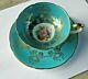 Stunning Turquoise And Gold Aynsley Pedestal Tea Cup Saucer Signed J A Bailey
