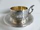Superb Antique French Sterling Silver 950 Gilded Cup & Saucer 1890's
