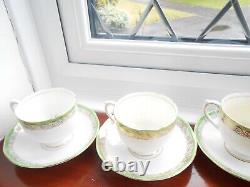 Salisbury Crown china green/gold x12 lot 4x cups 4x saucers 4x side plate gc