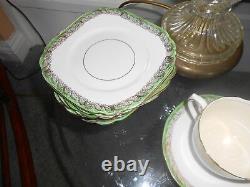 Salisbury Crown china green/gold x12 lot 4x cups 4x saucers 4x side plate gc