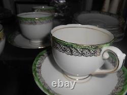 Salisbury Crown china green/gold x12 lot 4x cups 4x saucers 4x side plate gc