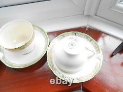 Salisbury Crown china green/gold x12 lot 4x cups 4x saucers 4x side plate gc