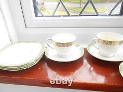 Salisbury Crown china green/gold x12 lot 4x cups 4x saucers 4x side plate gc