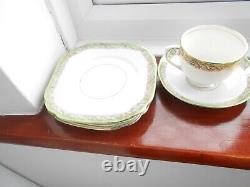 Salisbury Crown china green/gold x12 lot 4x cups 4x saucers 4x side plate gc