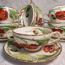 Saxe Austria Antique 1886-1910 -6 Cream Soup /Bouillion Cups & Saucers-Embossed