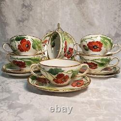 Saxe Austria Antique 1886-1910 -6 Cream Soup /Bouillion Cups & Saucers-Embossed